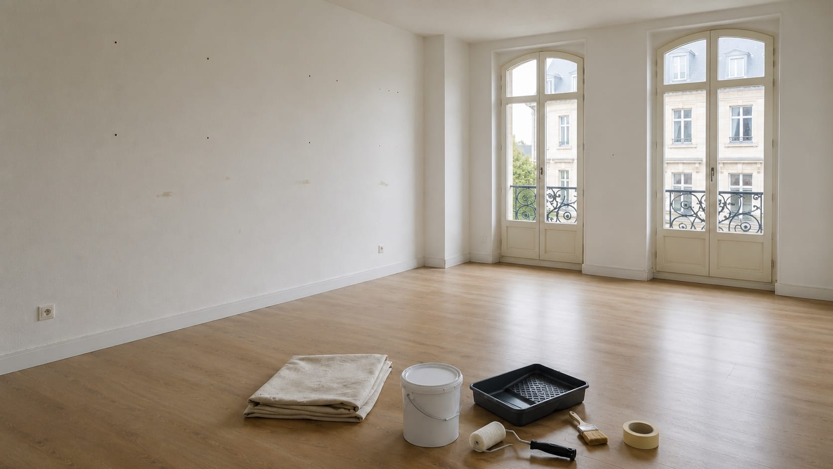 Appartement vide au Luxembourg pr&ecirc;t pour l'&eacute;tat des lieux de sortie avec mat&eacute;riel de peinture