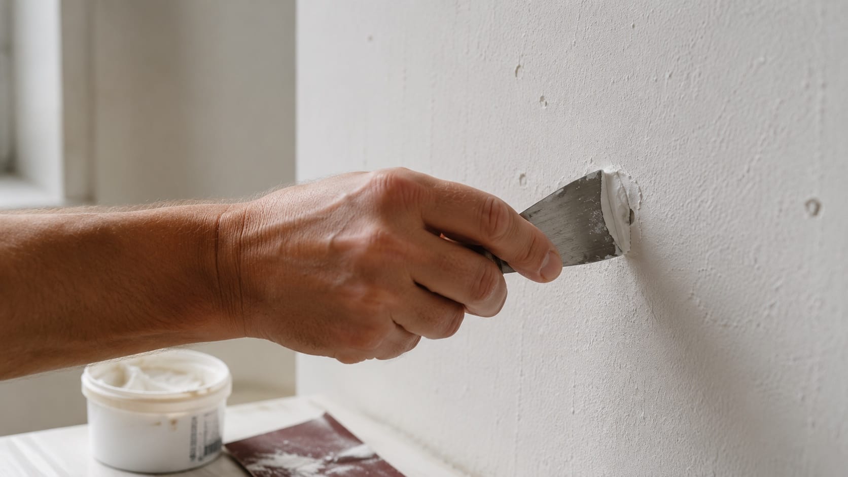 Rebouchage d'un trou dans un mur avant l'&eacute;tat des lieux de sortie